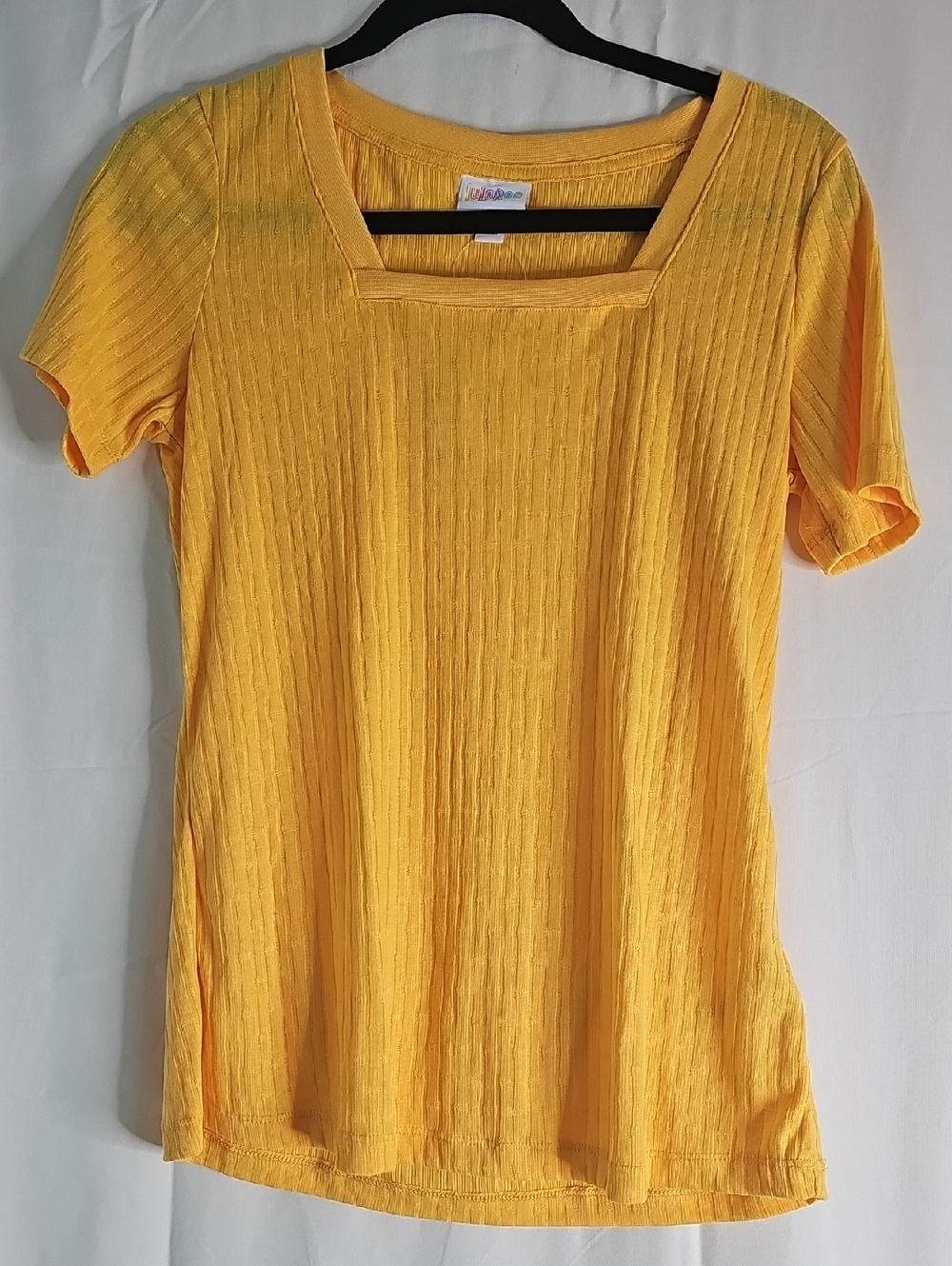 LuLaRoe Martha Yellow Ribbed Square-Neck Short Sleeve Top
